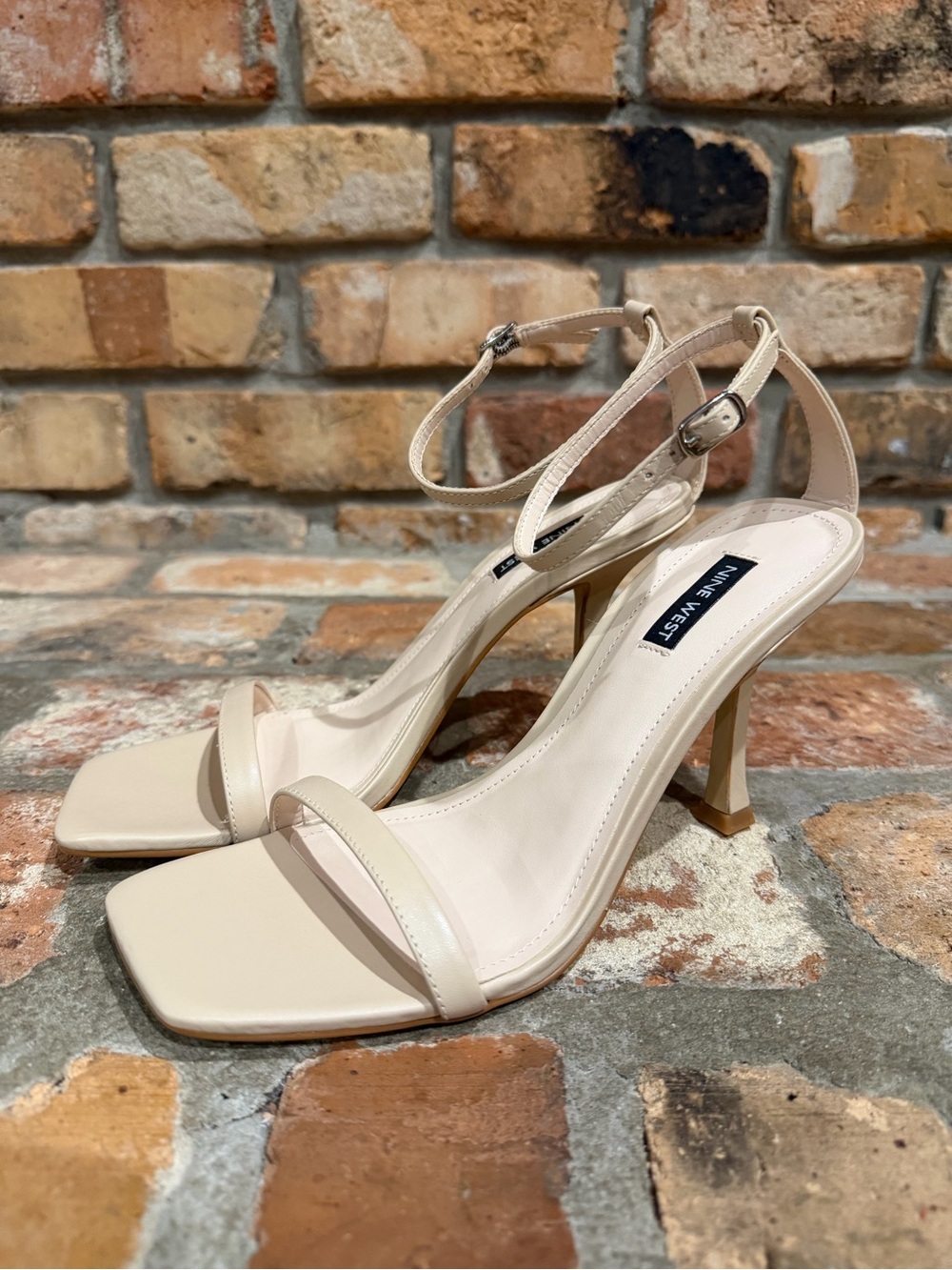 Nine West Women's Cream Ankle-Strap Heeled Sandals Sz 8.5